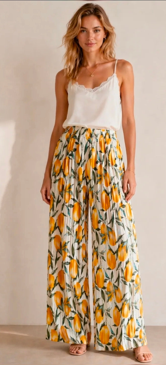 Pantalon plissé citron